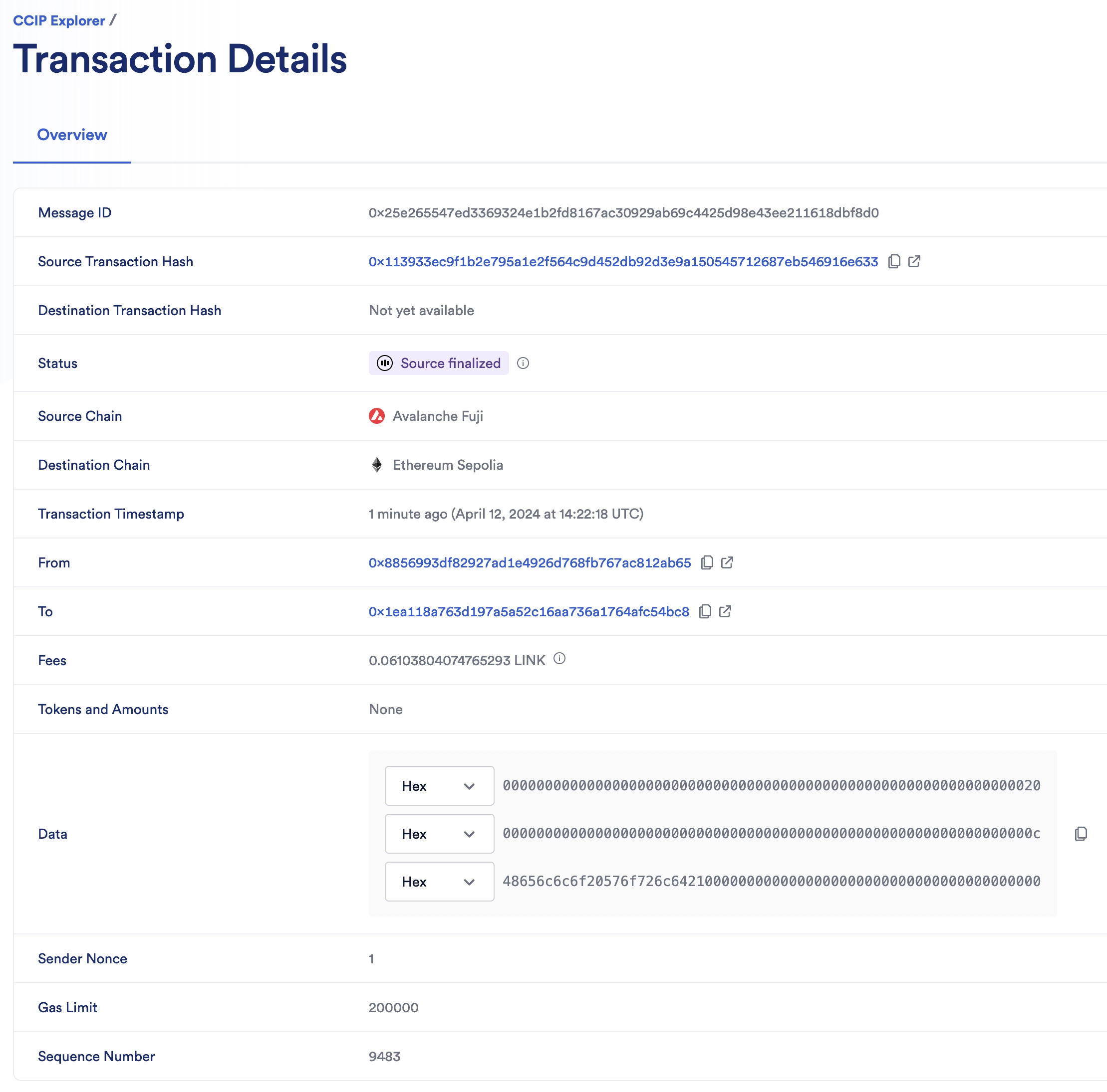 Chainlink CCIP Explorer transaction details